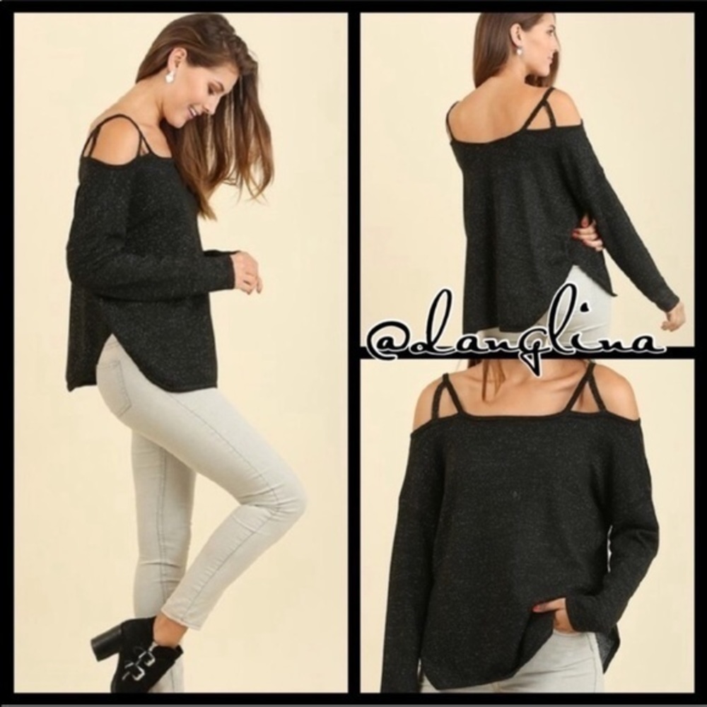 Strapping cold shoulder sweater top